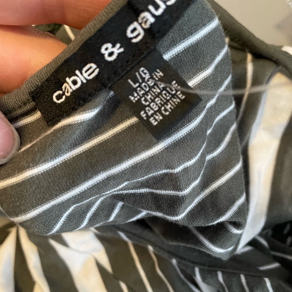 20-24” PTP 🌺 L XL White grey/olive striped summer tunic asymmetric - Picture 6 of 7